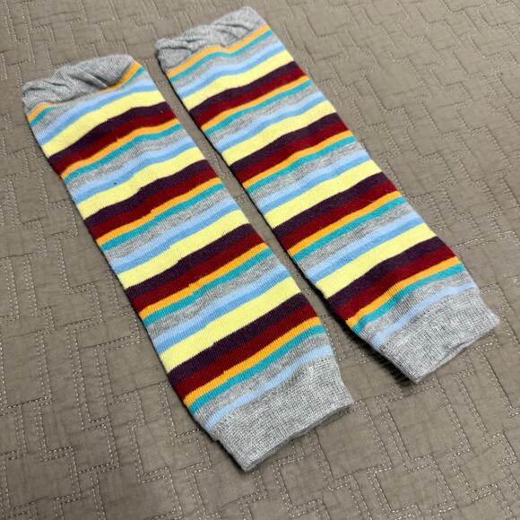Cute Baby Leggings Leg Warmers Rainbow Multi Stripe Knit Stretchy - Picture 4 of 5